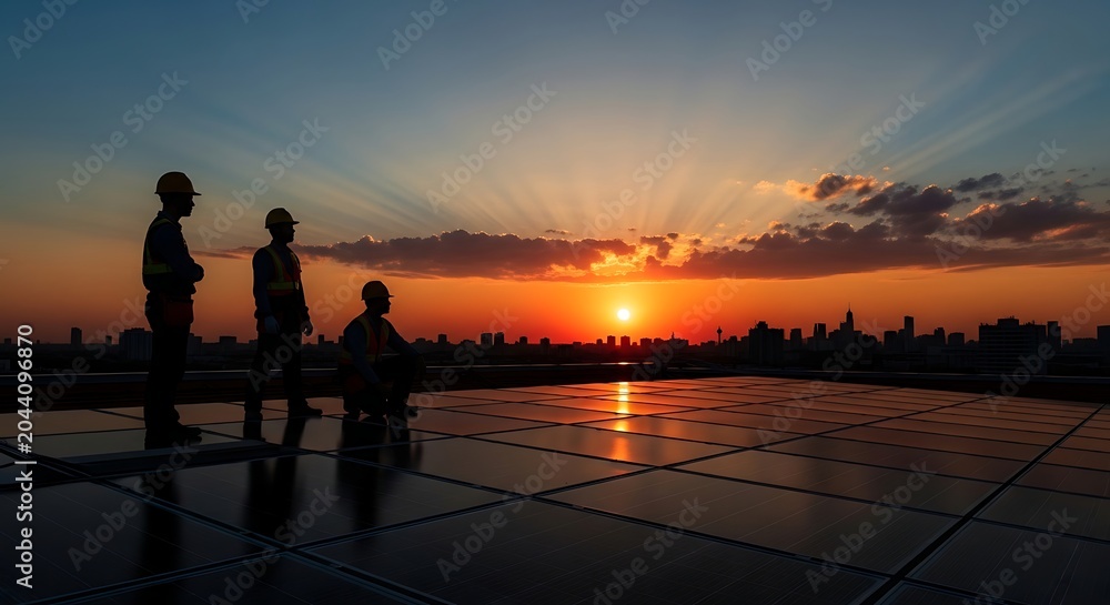 Fototapeta premium Silhouette of family watching sunset together.