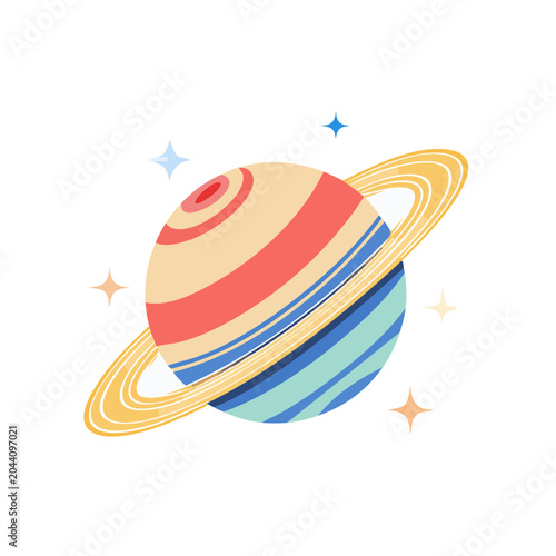 Stylized Planet with Rings and Stars