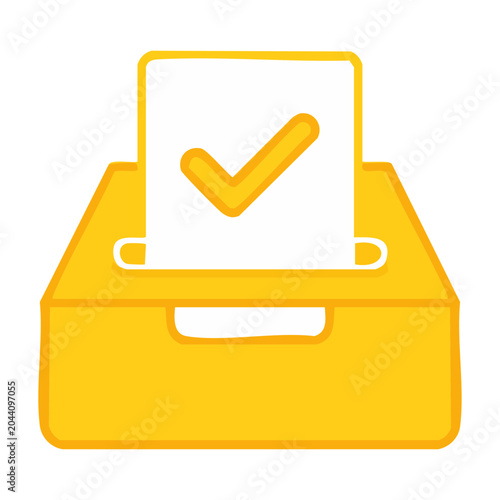 Yellow Ballot Box with Check Mark Icon
