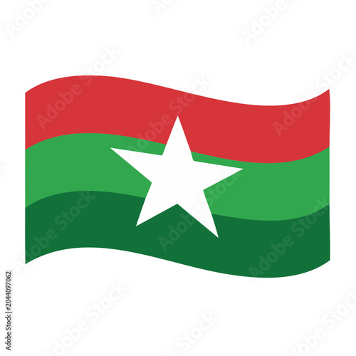 Waving Flag with Red, Green Stripes and White Star