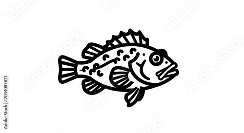 Photos Hand-drawn illustration of a stylized fish with dark spots, isolated on white background