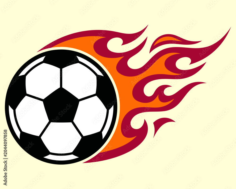 Fototapeta premium Soccer ball with flames speed motion graphics