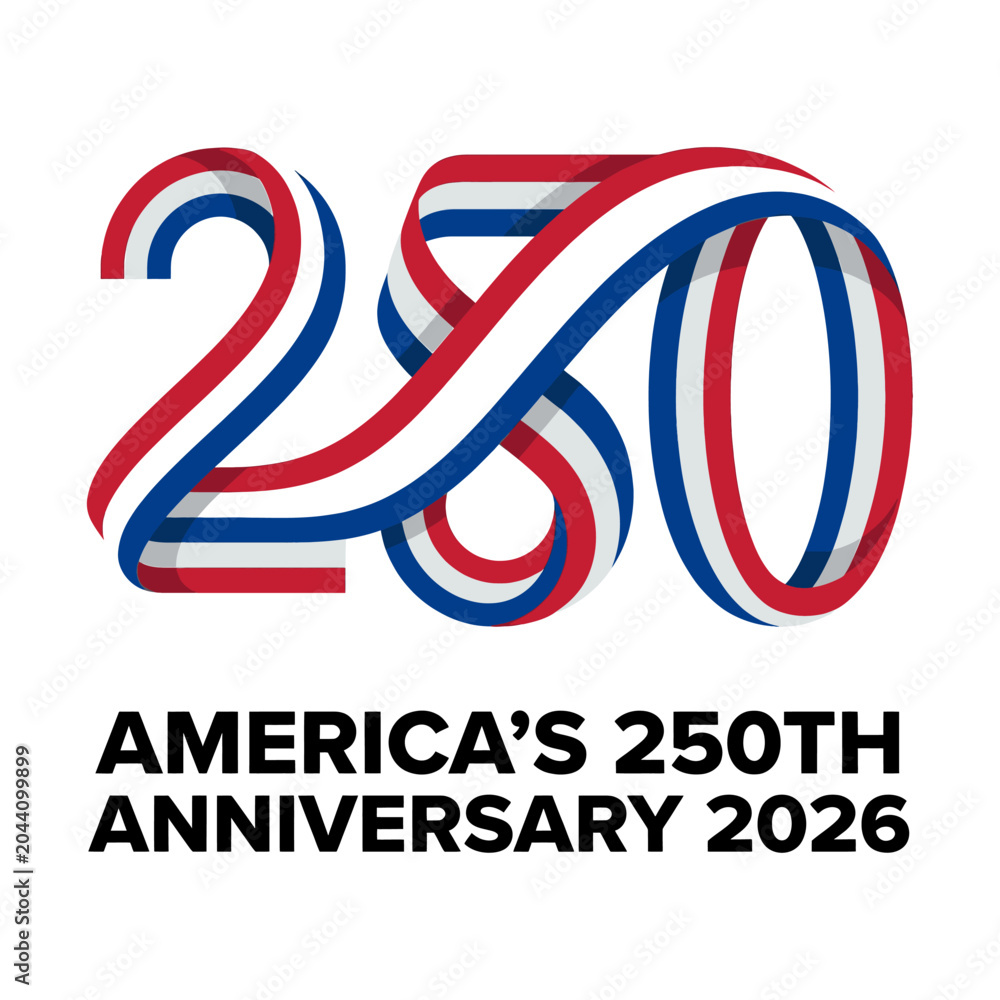 Obraz premium America 250th Anniversary Celebration Ribbon Design Patriotic Freedom Vintage Scroll Graphic for 2026
