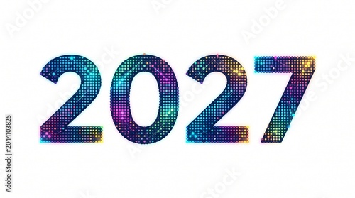 2027 year number with colorful glowing disco light effect isolated on white background