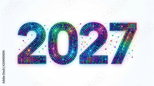 2027 digital year design with colorful dots isolated on white background