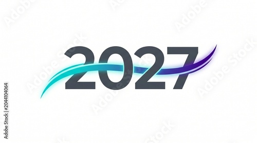 2027 year logo design with abstract swoosh isolated on white background