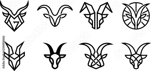 Slika na platnu Ram Head Line Art Collection Geometric Vector Illustrations On White Background