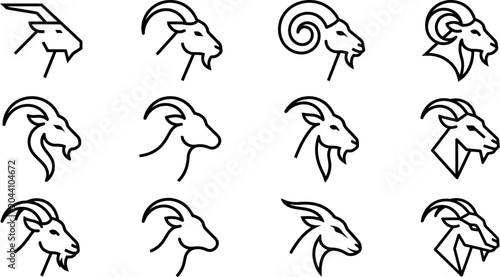 Slika na platnu Goat head line art illustrations various poses and styles