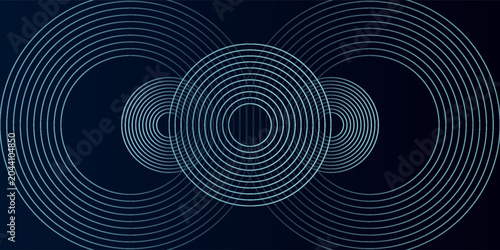 Blue abstract background with glowing circles. Swirl circular lines pattern. Geometric spiral. Twirl element. Modern graphic design. Futuristic technology concept.