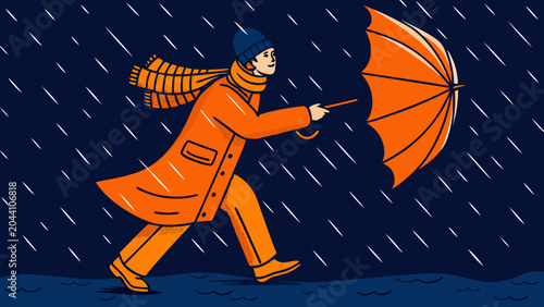 Konstfotografi A vector illustration depicting a person with an umbrella walking against a back