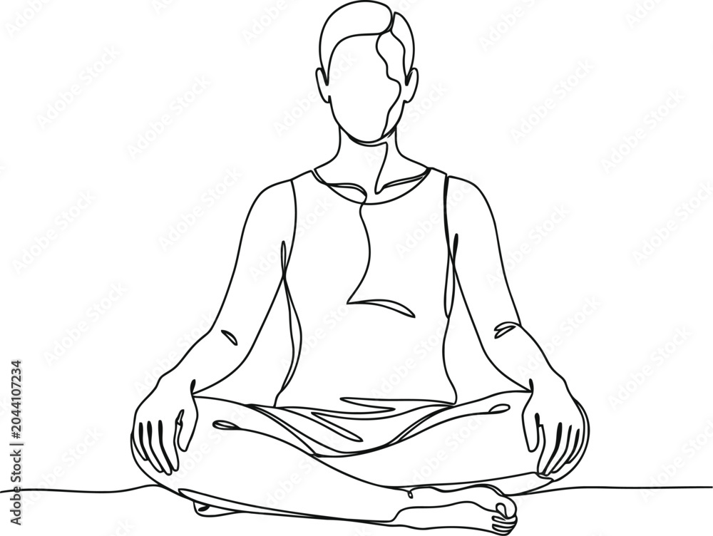 Fototapeta A continuous single line drawing of a person sitting in a meditative yoga pose on the floor
