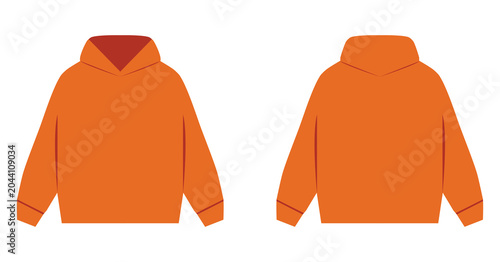 Foto Orange Hoodie Sweatshirt Front and Back Mockup Flat Illustration on White Backgr