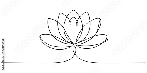 Continuous single line drawing of a lotus flower
