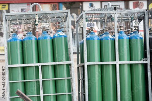 industrial gas cylinders kept outside