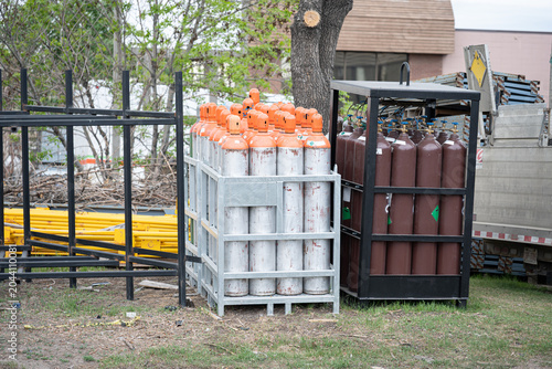 industrial gas cylinders kept outside