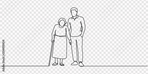 Quadro em tela business man and woman in a row, elderly couple continuous one line drawing, Continuous one line drawing of elderly couple graphic