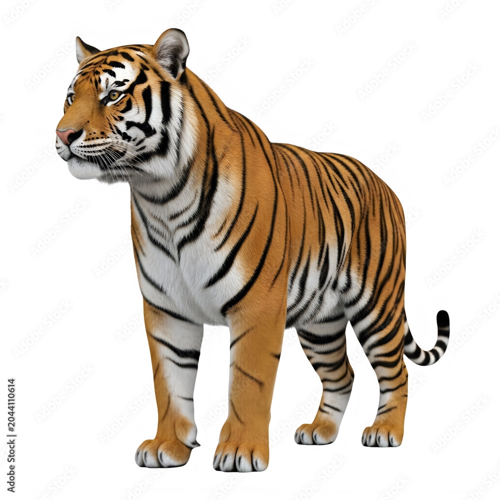 Obraz premium Full body illustration of a standing orange tiger isolated on transparent background
