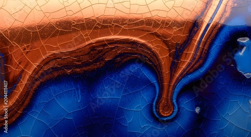 Close-up of Fresh Chocolate Sauce Drizzling on Blue Background with Glossy Texture