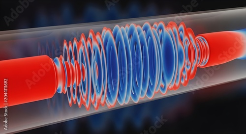 3D Rendering of Vibrant Blue and Red Spring Coiled on Transparent Background