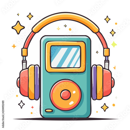 Retro MP3 Player with Headphones and Sparkles