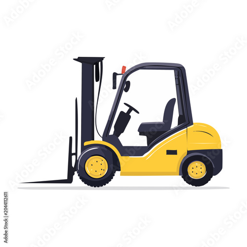Yellow forklift truck in flat design style