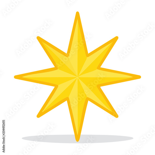 Yellow star icon with eight points on white background