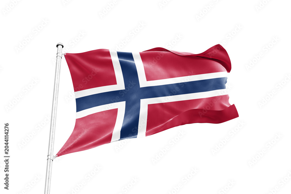 Fototapeta premium Bouvet Island flag waving on pole isolated on transparent background