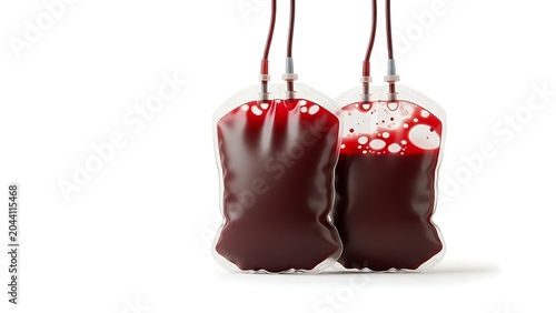 Two blood bags hanging side by side