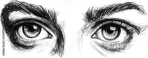 Fotografie Vintage human eyes illustration, detailed engraved gaze sketch with expressive e