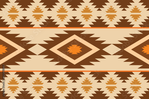 Tableau sur toile Stunning native southwestern pattern with horizontal geometric diamond stripes in brown and beige tones