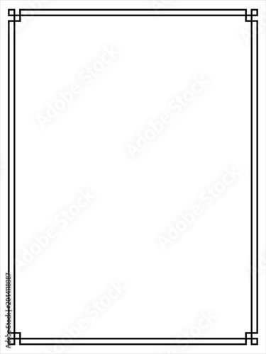 Art Deco black ornamental decorative frame. Vintage simple line frame border plaque book cover. Frame border deco vector simple line isolated. Vector illustration.