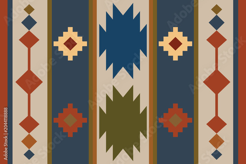 Foto Earthy southwestern vector pattern with vertical stripes and geometric tribal motifs in blue and brown tones