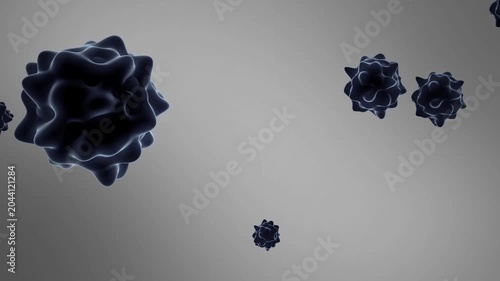 Microscopic Virus or Bacteria Cells Floating on Gray Background