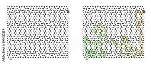 Abstract labyrinth game grid with paths in different colors  