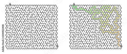 Labyrinth game grid with pathways illustrated in colorful lines  
