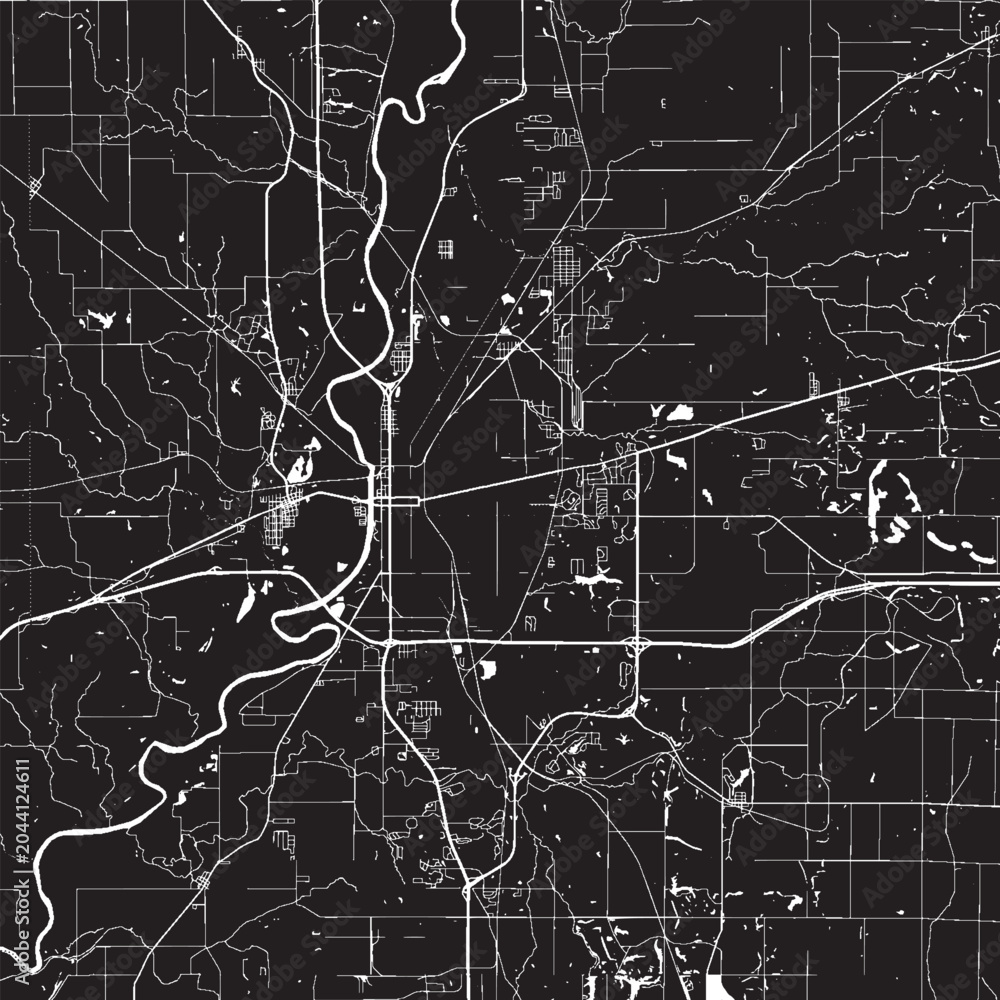 Fototapeta premium Terre Haute Indiana Vector Map, Detailed City Street Map Black and White Minimalist Line Art