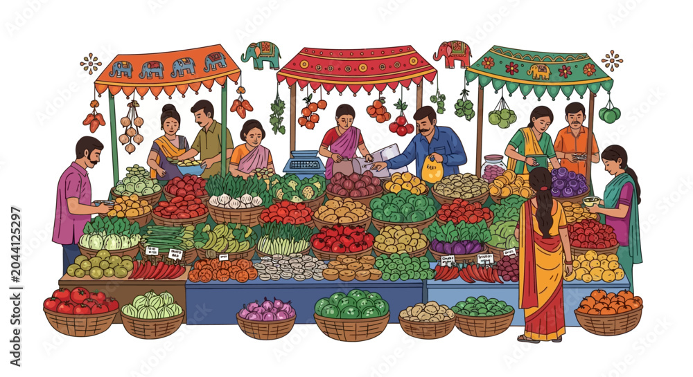 Obraz premium Vibrant Market Scene with Fresh Produce.