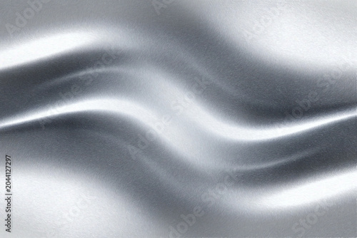 Abstract fluid silver metallic background with smooth wavy texturized curves and glossy chrome reflections