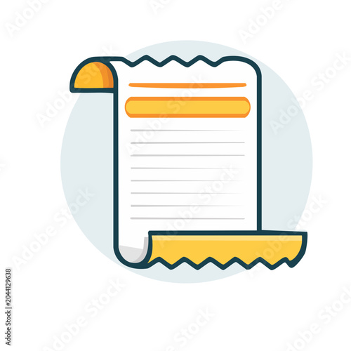 Flat design icon of a document with lines and yellow accents