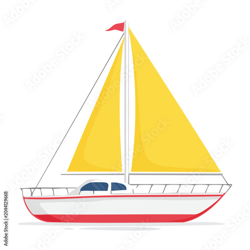 Flat design sailboat with yellow sails on white background