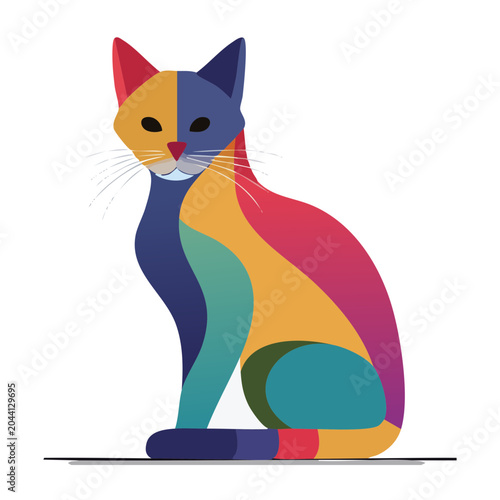 Geometric abstract cat illustration with vibrant colors