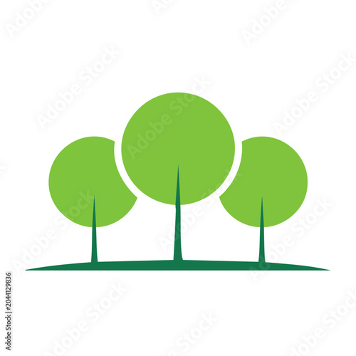 Stylized illustration of three green trees on a white background