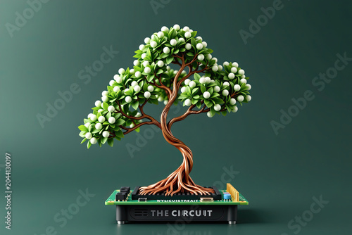 Technology Blossoms Tree Growing From Circuit Board