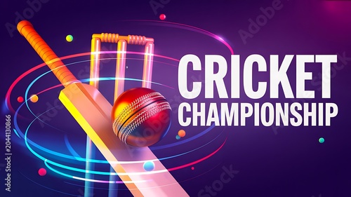 Cricket championship poster with bat ball and dynamic neon lights