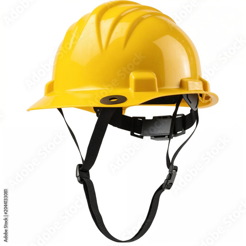 Yellow industrial safety helmet isolated on white background, realistic construction equipment, PNG