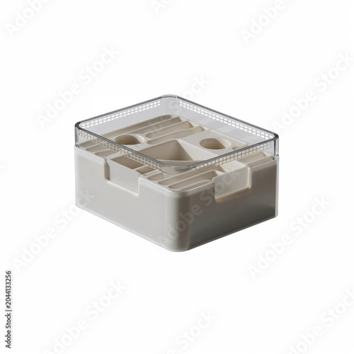 Minimalist cable management organizer box isolated on white background, PNG