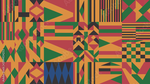 Bild auf Leinwand Geometric Pan-African Pattern Background with Traditional Kente Cloth Motifs