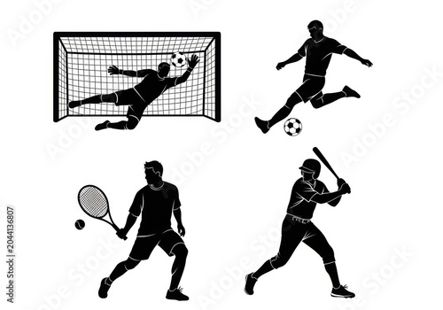 Goalkeeper diving for ball and player kicking soccer ball vector
