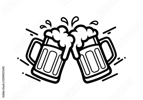 Two beer mugs cheering with foam splashing