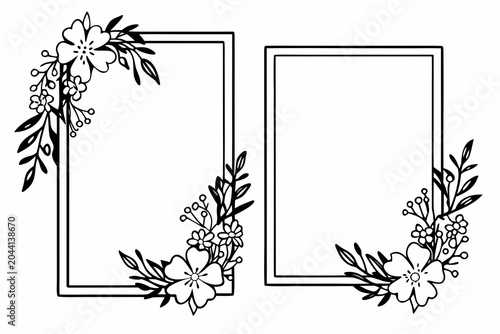 Vector floral frames with blank space for text or images, black and white illustration design